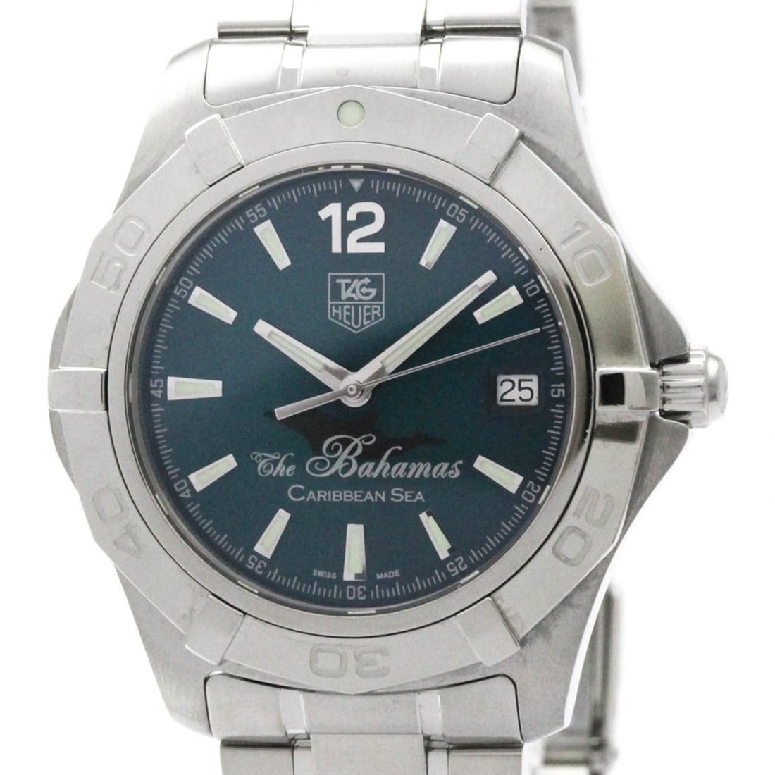 TAG HEUER Aquaracer Bahamas Caribbean Limited Watch WAF211R Polished: --- Catalog ---Category: SizeCase Diameter: 38mm / 1.5''Category: DesignType: WristwatchStyle: SportGender: MenColor (Dial): GreenMaterial (Band): Stainless steelMaterial (Case): Stainless