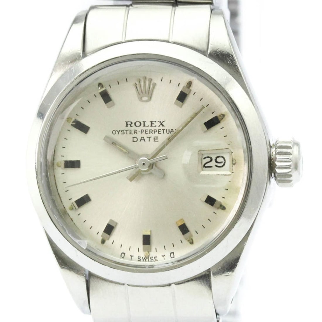 ROLEX Oyster Perpetual Date 6916 Steel Automatic Ladies Watch Vintage: --- Catalog ---Category: SizeCase Diameter: 26mm / 1.02''Category: DesignType: WristwatchStyle: Dress/FormalGender: WomenColor (Dial): SilverMaterial (Band): Stainless steelMaterial (Case): Stainless