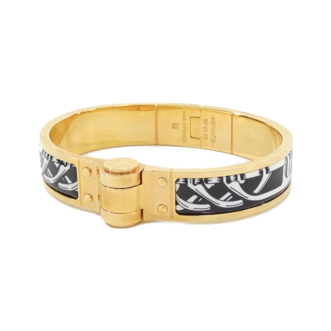 Hermes BALADES EQUESTRES Charnière 512503FO Bracelet: --- Catalog ---Category: SizeLength: 16cm / 6.29''Category: DesignType: Charm braceletColor: Black, Rose goldGender: Men,WomenCategory: GeneralMPN: 512503FOBrand: Hermes--- Item List ---Section: Condi