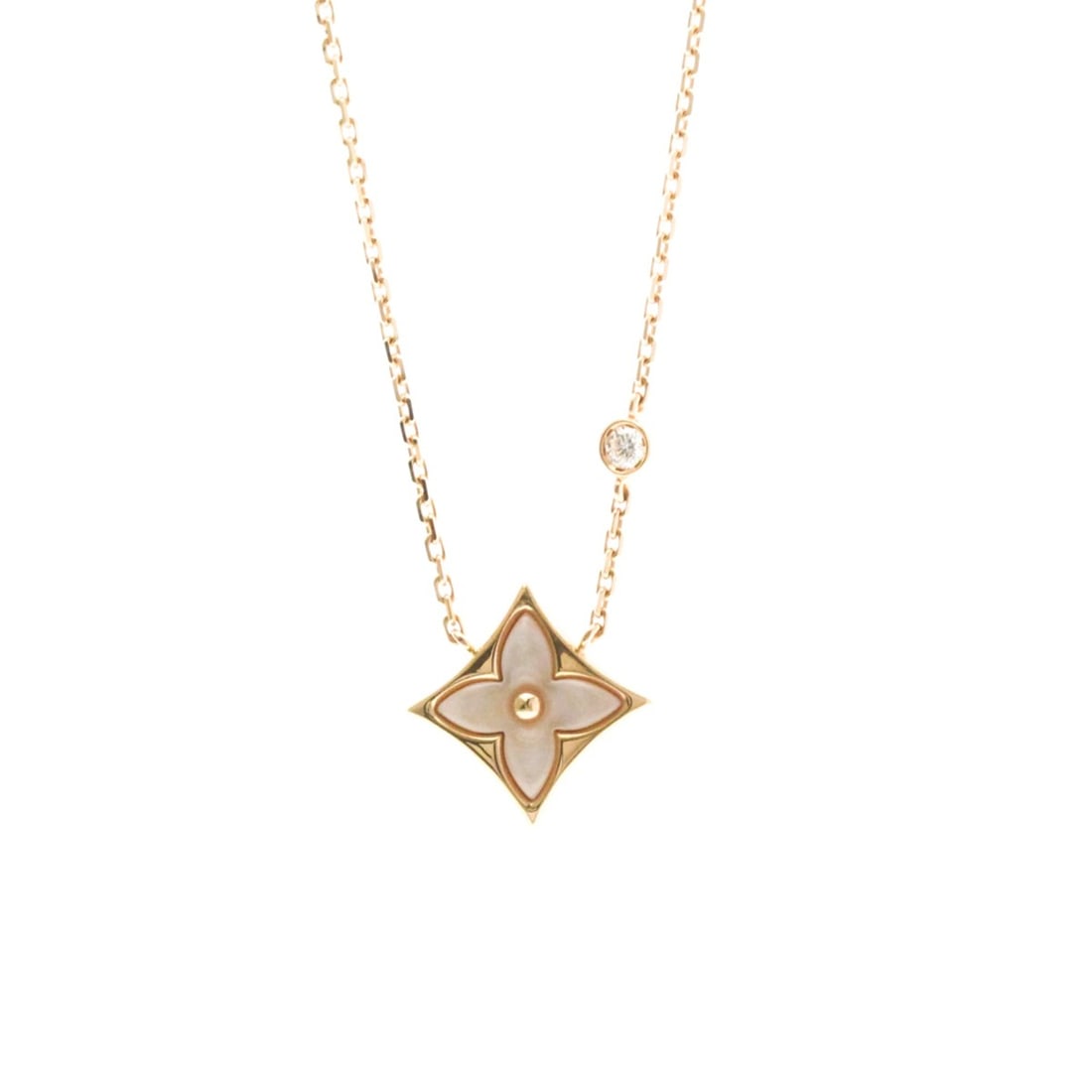 Louis Vuitton Pandantif Star Blossom BB Necklace Pink Gold (18K) Mother Of Pearl Men,Women Fashion: --- Catalog ---Category: SizeWeight: 3.7g / 0.13oz.Pendant Size: 14mm x 14mm / 0.55'' x 0.55''Neck Circumference: 39 cm - 41 cm / 15.35'' - 16.14''Category: DesignColor: Pink goldMetal: GoldStone: