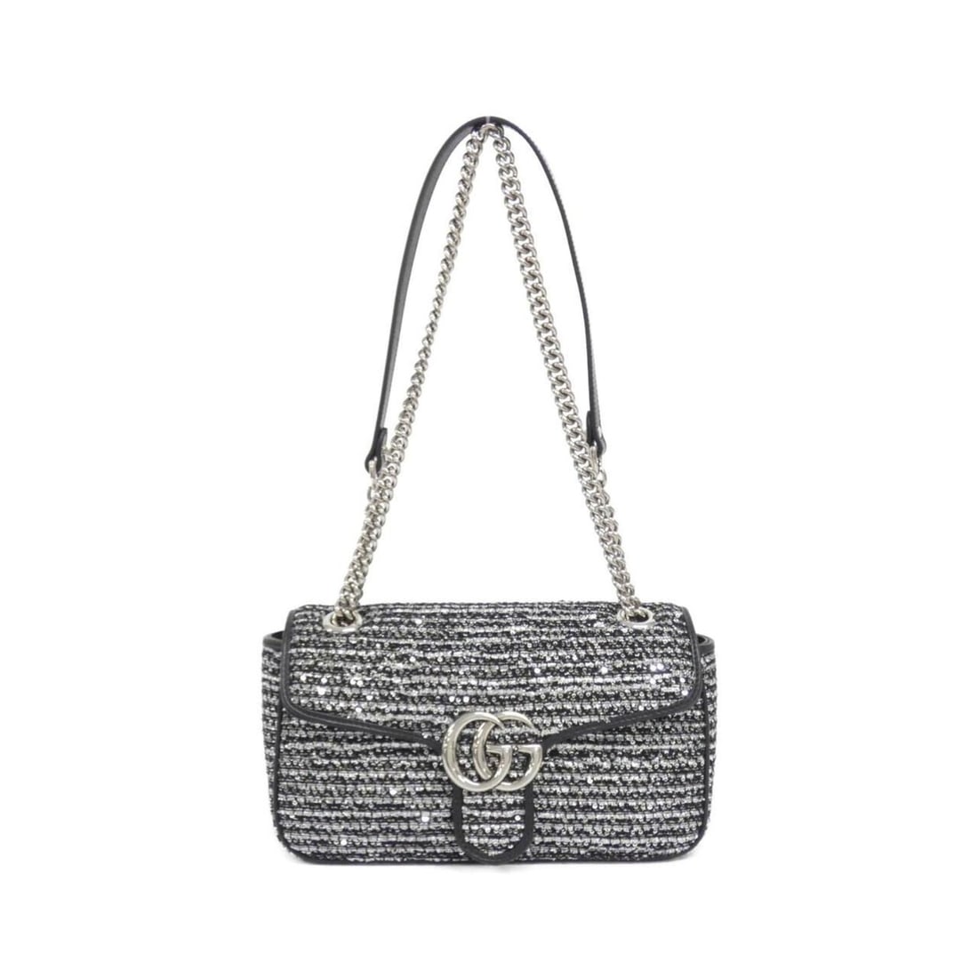 Gucci GG Marmont 443497 FADRM Shoulder Bag: --- Catalog ---Category: SizeSize (HxWxD): 15cm x 26cm x 7cm / 5.9'' x 10.23'' x 2.75''Category: DesignType: Shoulder bagColor: BlackGender: Women,MenMaterial: Spangles , Canvas Category: GeneralMPN: