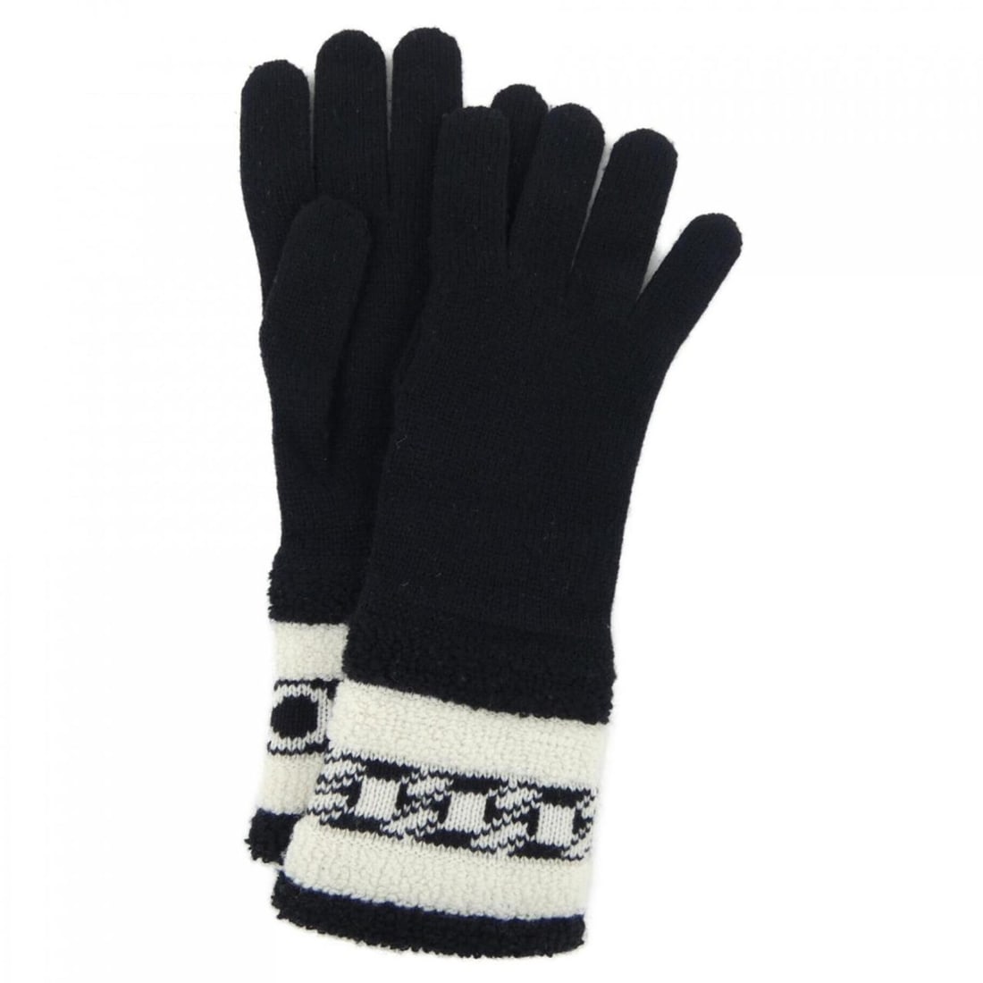 Chanel gloves: --- Catalog ---Category: SizeHand Width: 13cm / 5.11''Total Length: 23.5cm / 9.25''Category: DesignType: Warm glovesColor: Black, WhiteGender: WomenMaterial: Cashmere 76%, Silk 19%, Polyamide