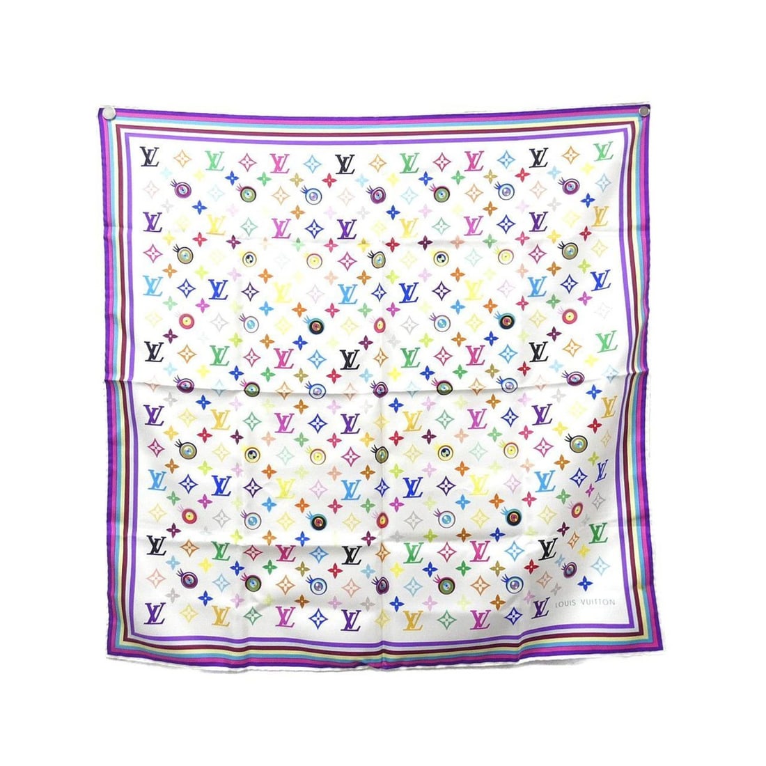 Louis Vuitton Multicolor Scarf Muffler I Love Monogram M71917: --- Catalog ---Category: SizeSize (LxW): 68cm x 68cm / 26.77'' x 26.77''Category: DesignType: ScarfColor: WhiteGender: WomenMaterial: Silk Category: GeneralBrand: Louis Vuitton--- Item List