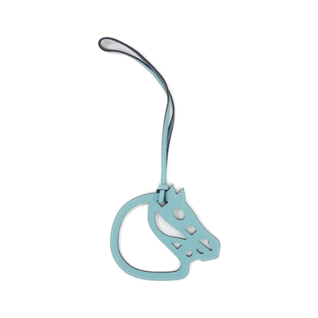 Hermes Paddock Cheval Bicolor 067303CA Accessory Bag Charm: --- Catalog ---Category: SizeChain Length: 370.00mm / 14.57''Size (HxWxD): 100.00mm x 110.00mm / 3.94'' x 4.33''Category: DesignType: Handbag charmColor: Blue atoll, VertGender: Women,MenMaterial: