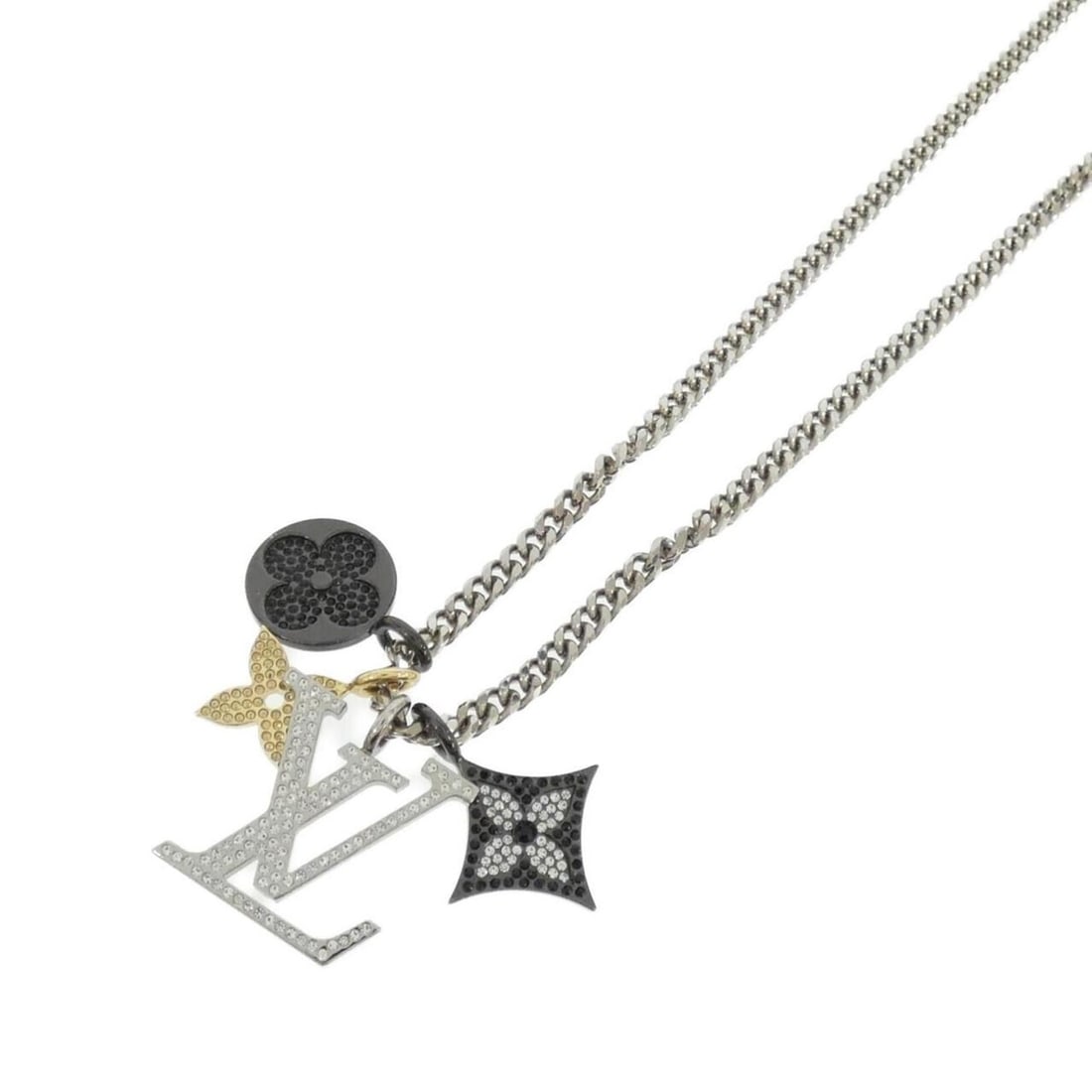 Louis Vuitton LV Instinct Pendant Necklace M00522: --- Catalog ---Category: SizePendant Size: 20mm x 20mm / 0.78'' x 0.78''Neck Circumference: 48 cm - 58 cm / 18.89'' - 22.83''Category: DesignColor: Black, SilverGender: Women,MenNecklace Type: