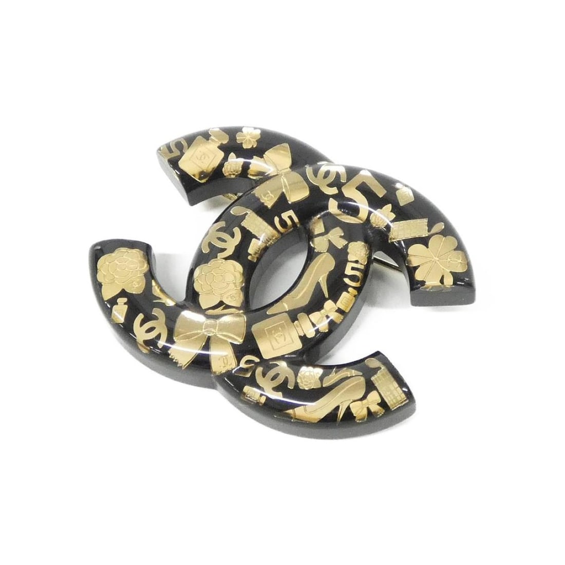 Chanel brooch: --- Catalog ---Category: SizeSize (HxWxD): 3.7cm x 4.7cm / 1.45'' x 1.85''Category: DesignType: BroochColor: BlackGender: WomenCategory: GeneralBrand: Chanel--- Item List ---Section: ConditionRanking: