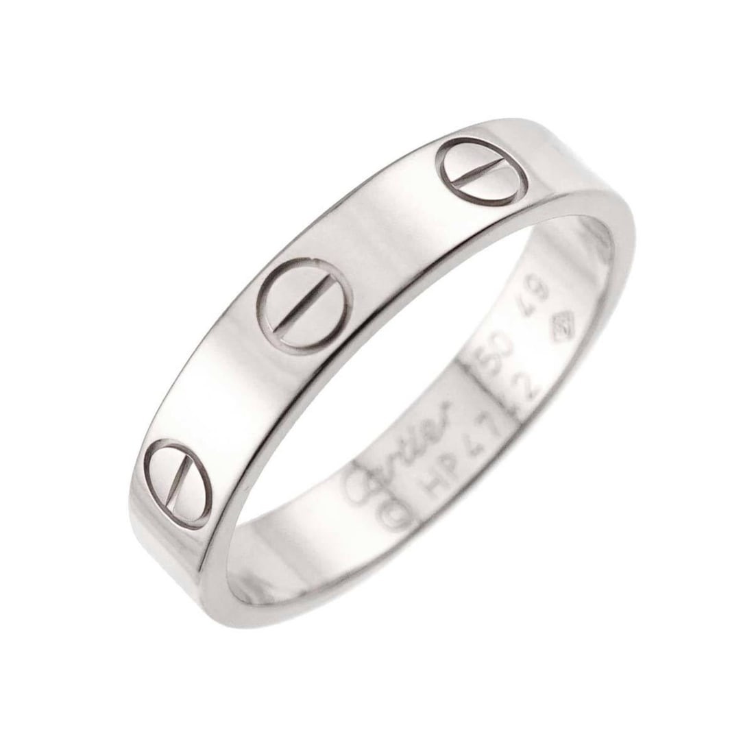 Cartier Mini Love #49 Ring in 18K White Gold (750): --- Catalog ---Category: SizeJP Size: 9US Size: 5Category: DesignType: Band ringColor: White goldGender: WomenMaterial: White gold (18K)Category: GeneralBrand: Cartier--- Item List ---Section: Conditi
