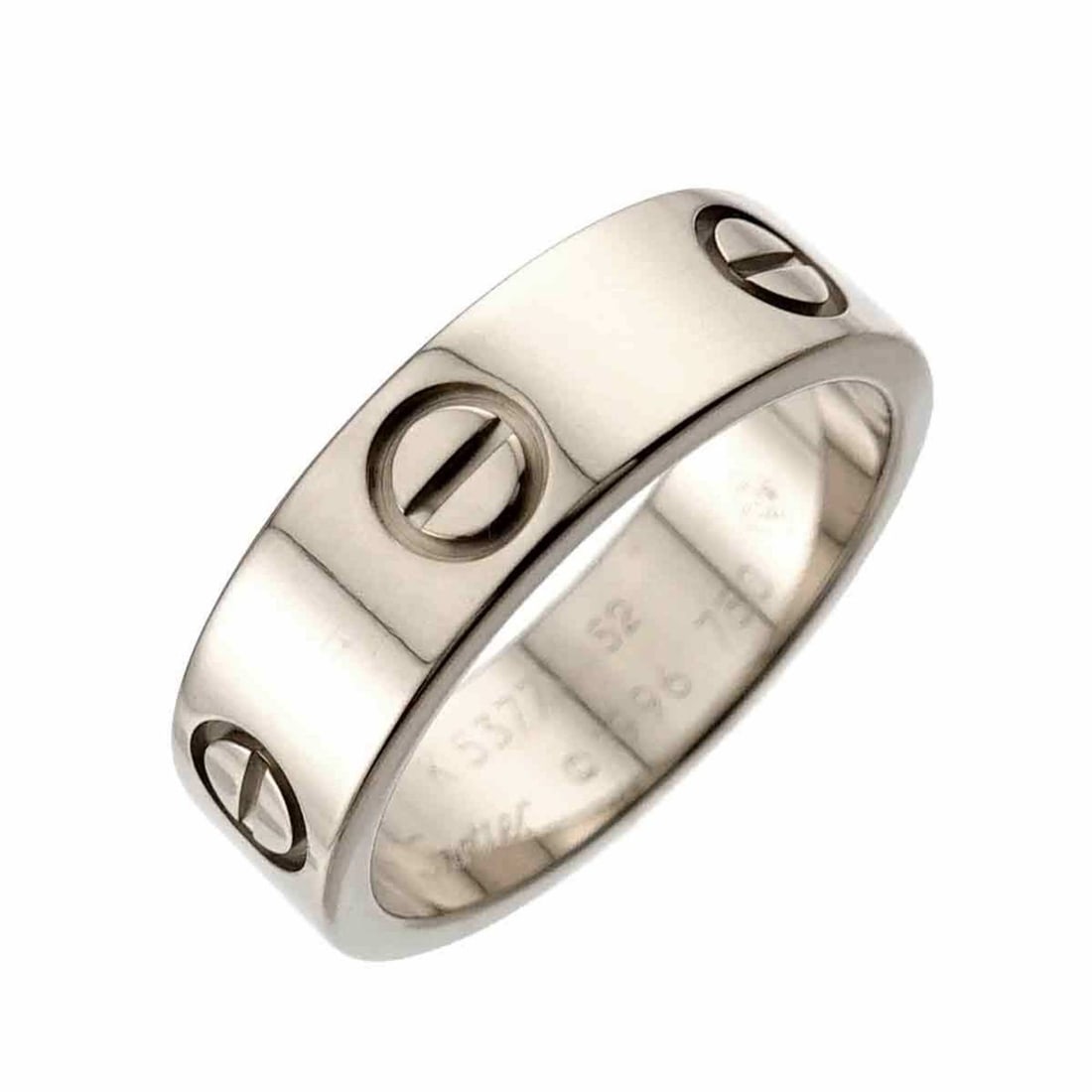 Cartier Love #52 Ring in 18K White Gold (750): --- Catalog ---Category: SizeJP Size: 11US Size: 6Category: DesignType: Band ringColor: White goldGender: WomenMaterial: White gold (18K)Category: GeneralLine: LoveBrand: Cartier--- Item List ---Secti