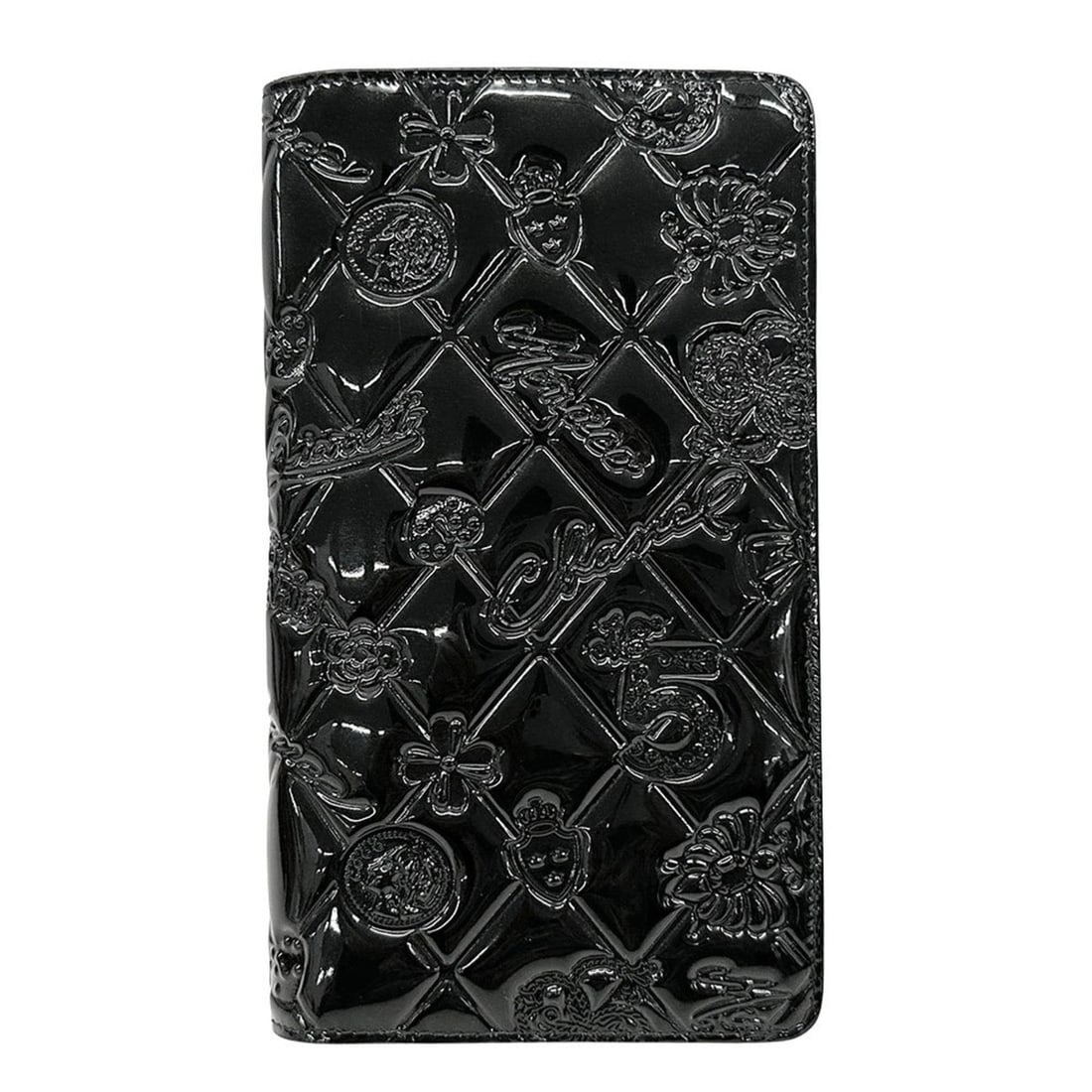 CHANEL Women's Icon Enamel Long Wallet, Black with Silver Hardware, Bifold, Embossed Design: --- Catalog ---Category: SizeSize (HxWxD): 18cm x 10cm x 2cm / 7.08'' x 3.93'' x 0.78''Category: DesignType: Long wallet (bi-fold)Color: BlackGender: WomenMaterial: Leather Leather/Fur Type: Enamel