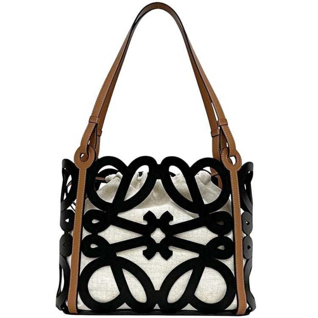 Loewe Anagram Cut Tote Bag f-24954 Black Brown A821Q05X01 1100 Leather 652128 LOEWE Freestanding: --- Catalog ---Category: SizeSize (HxWxD): 27cm x 33cm x 12cm / 10.62'' x 12.99'' x 4.72''Category: DesignType: Tote bagColor: Black, BrownGender: WomenMaterial: Leather Category: GeneralMPN: A821Q05X