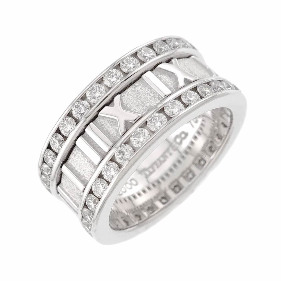 Tiffany & Co. Atlas Ring, Full Diamond, 18K White Gold 750: --- Catalog ---Category: SizeWidth: 8.5mm / 0.33''Weight: 10.7g / 0.37oz.JP Size: 7US Size: 4Category: DesignType: Band ringMetal: White GoldStone: DiamondGender: WomenMetal Purity: 18KCategory: Gener