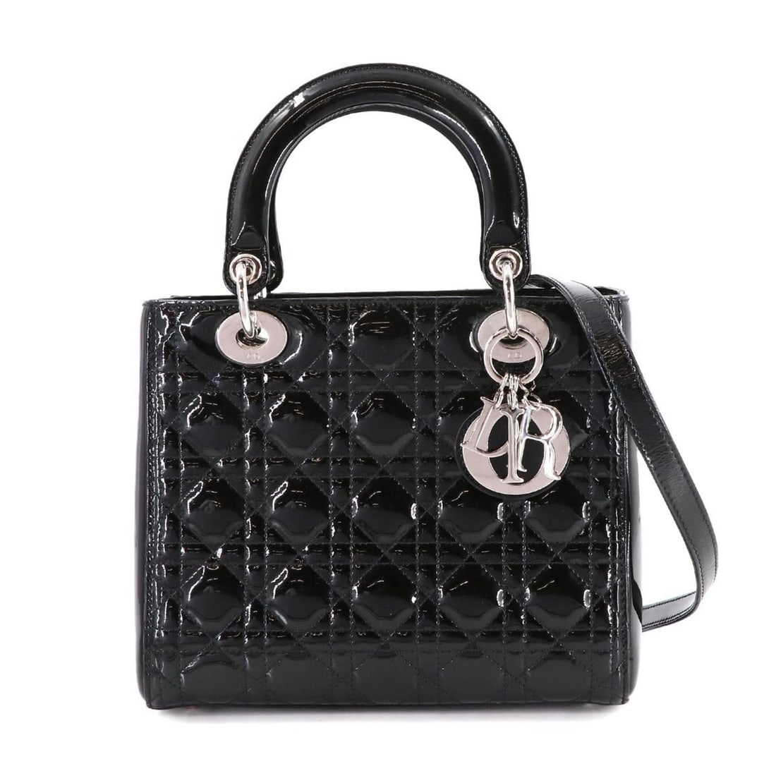 Christian Dior Cannage Lady Medium 2-way Hand/Shoulder Handbag, Enamel Black VRB44551: --- Catalog ---Category: SizeWeight: 890g / 1.96lb.Size (HxWxD): 20cm x 23.5cm x 12cm / 7.87'' x 9.25'' x 4.72''Strap Length: 90cm / 35.43''Handle Length: 28cm / 11.02''Category: DesignType: HandbagCo
