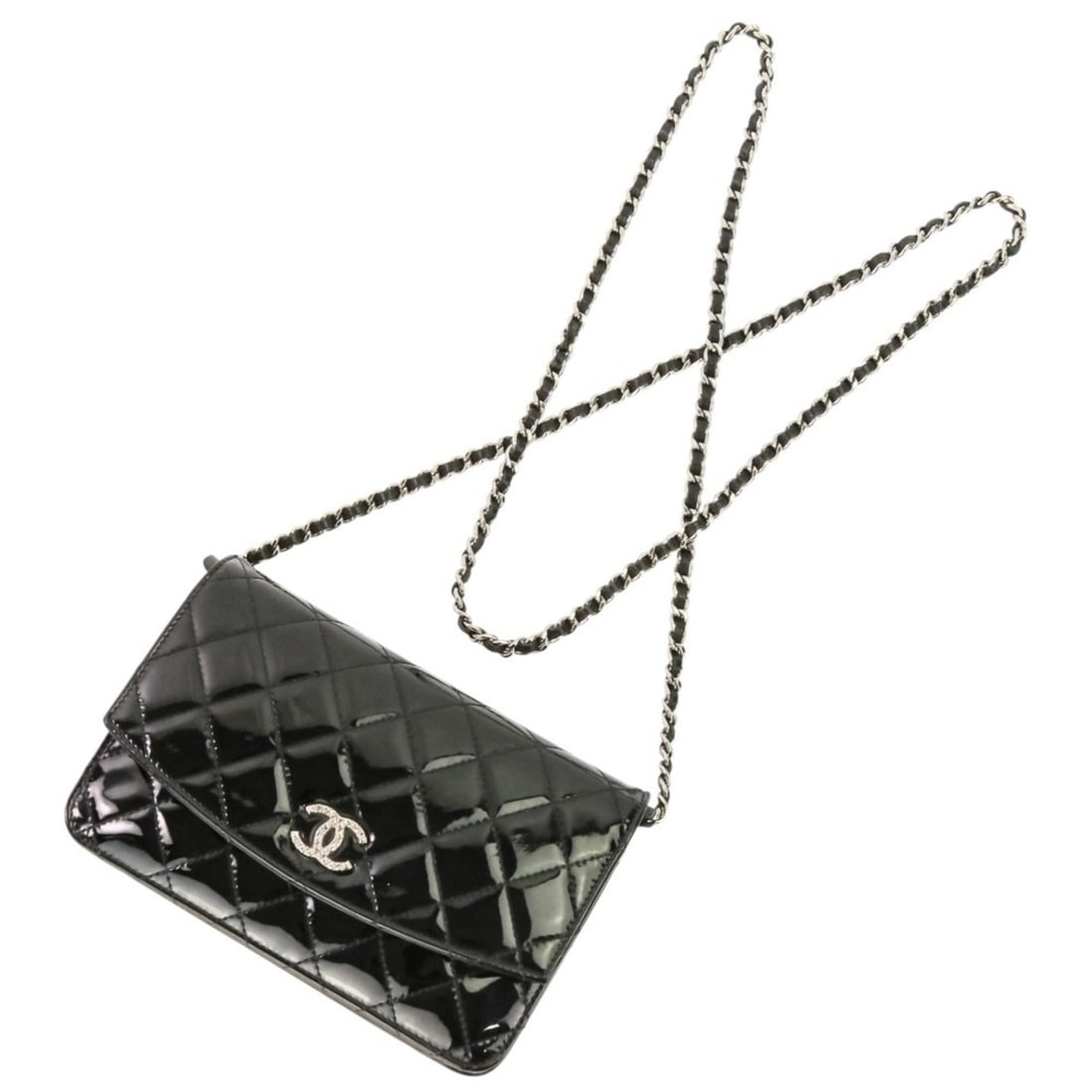 CHANEL Brilliant Patent Matelassé Wallet Chain Handbag A48692 Black Women's (1 of 17)