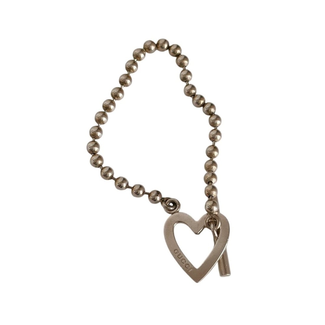 GUCCI Sterling Silver 925 Heart Motif Ball Chain Bracelet - Women's Accessory: --- Catalog ---Category: SizeLength: 16cm / 6.29''Weight: 12.8g / 0.45oz.Total Length: 17.5cm / 6.88''Category: DesignType: Charm braceletColor: SilverGender: WomenMaterial: Silver 925Category: Genera