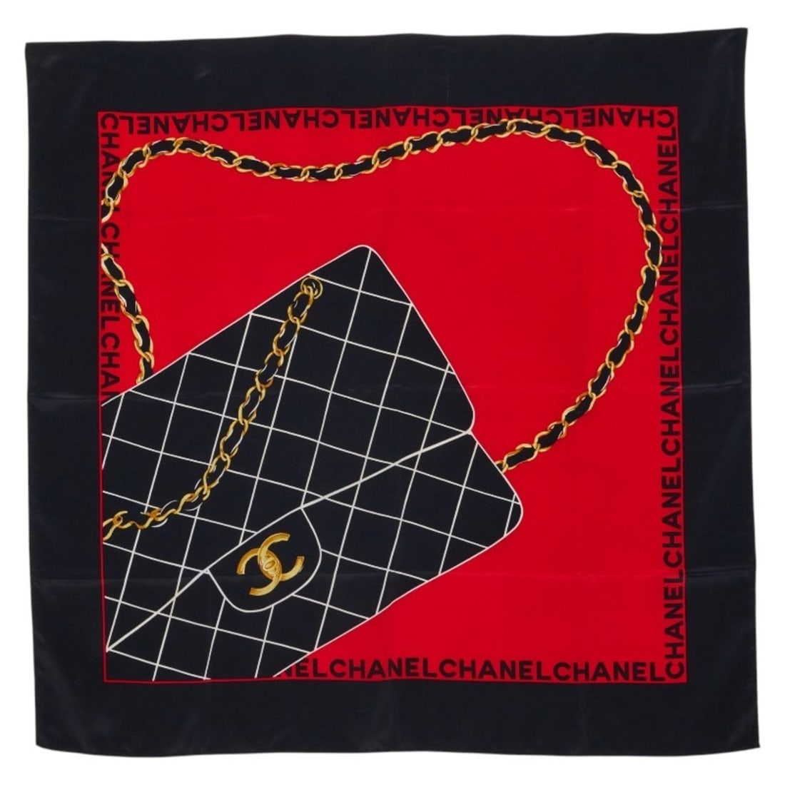 Chanel Coco Mark Matelassé Scarf/Muffler, Black/Red, Silk, Women's CHANEL: --- Catalog ---Category: SizeSize (LxW): 86cm x 86cm / 33.85'' x 33.85''Category: DesignType: ScarfColor: Black, Red colorGender: WomenMaterial: Silk Category: GeneralBrand: Chanel--- Item List