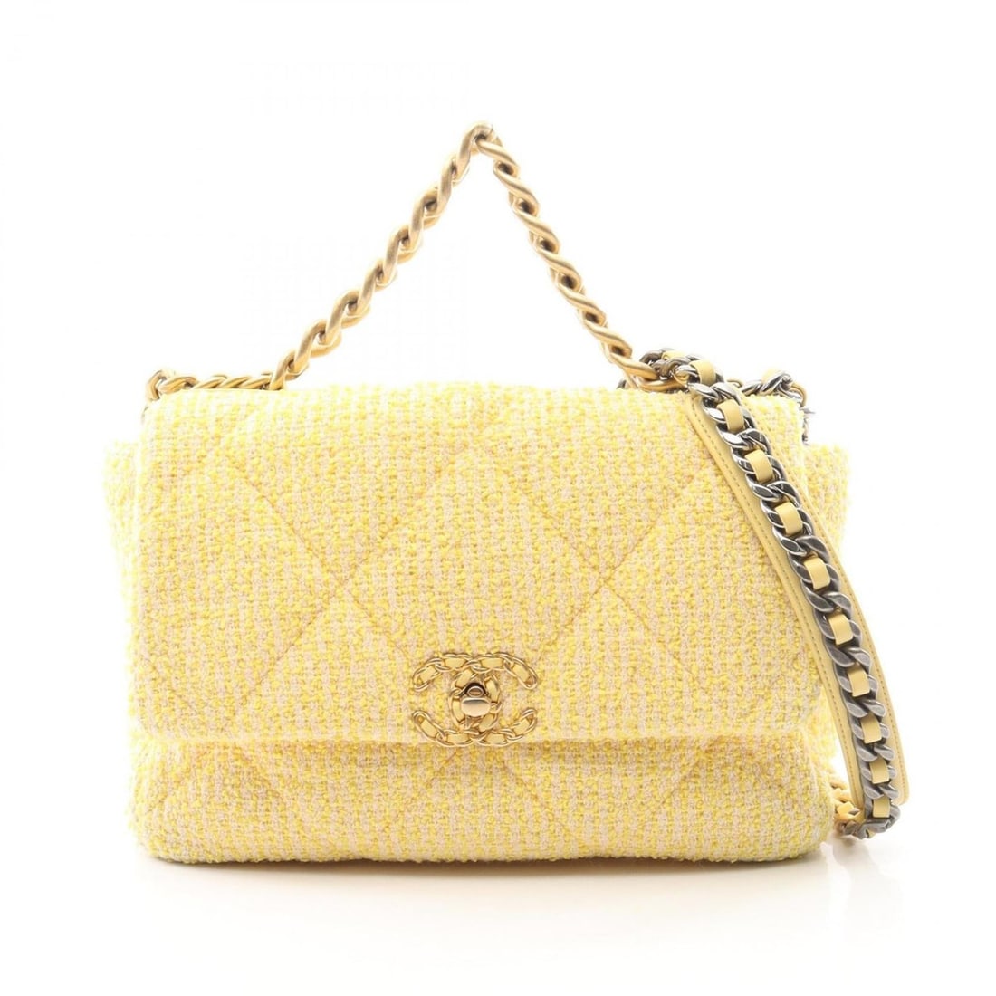 Chanel 19 Dixneuf Matelassé Shoulder Bag/Handbag, Fabric and Leather, Women's, Yellow (AS1161): --- Catalog ---Category: SizeSize (HxWxD): 20cm x 29cm x 8cm / 7.87'' x 11.41'' x 3.14''Category: DesignType: Handbag, Shoulder bagColor: YellowGender: WomenMaterial: Fabric , Leather Category: Genera