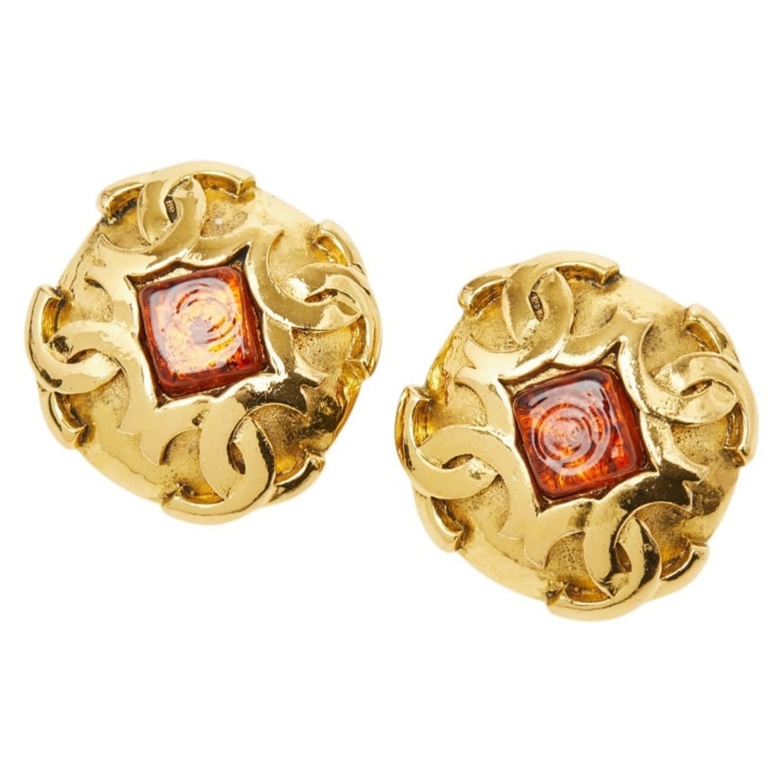 Chanel Coco Mark Earrings, Gold and Orange Plated, Women's CHANEL (1 of 9)