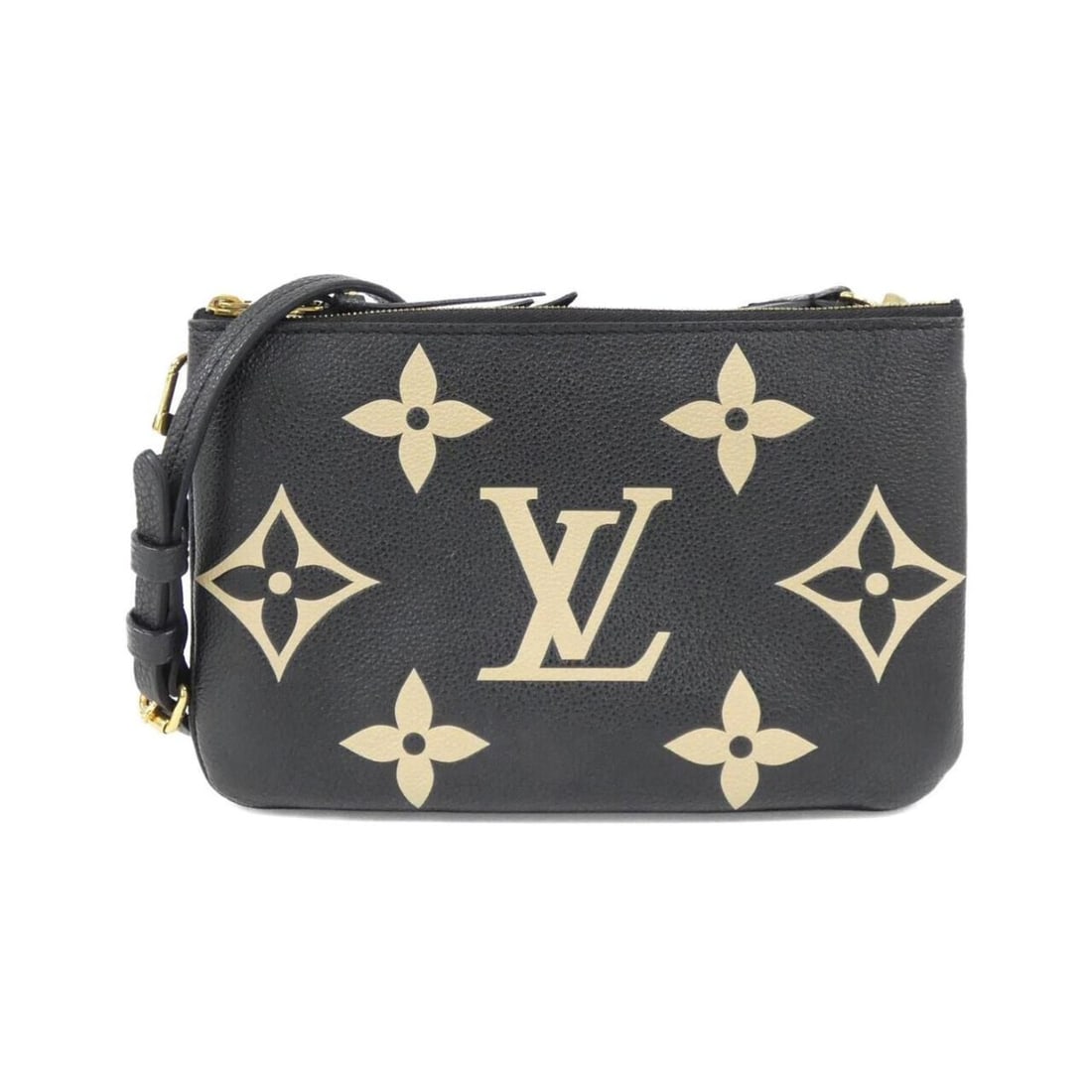Louis Vuitton Bicolor Monogram Empreinte Pochette Double Zip M80787 Shoulder Bag: --- Catalog ---Category: SizeSize (HxWxD): 12cm x 21cm x 3cm / 4.72'' x 8.26'' x 1.18''Category: DesignType: Pochette, Shoulder bagColor: Beige, Bicolor, BlackGender: WomenMaterial: Leather Leather/Fu