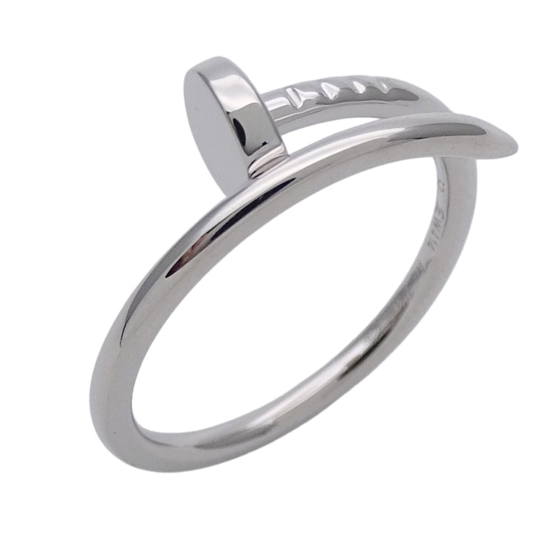 Cartier ring for women and men, brand name ring, 750WG Juste un Clou small white gold, size #52: --- Catalog ---Category: SizeWidth: 1.4mm / 0.06''Weight: 3.2g / 0.11oz.JP Size: 12US Size: 6.5Category: DesignType: Band ringColor: White goldGender: Men,WomenMaterial: White gold (18K)Category: