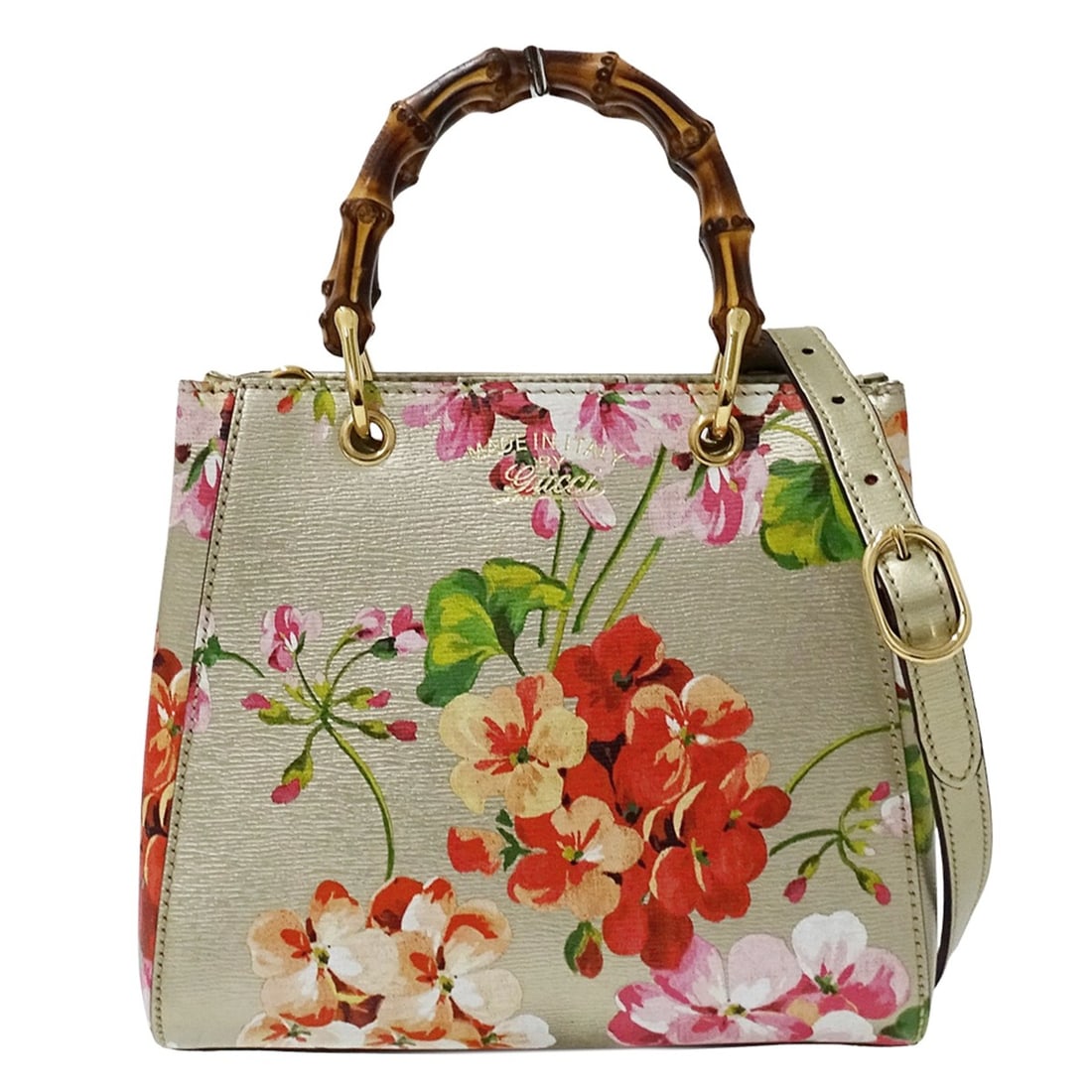 Gucci GUCCI Women's Handbag, Brand Handbag/Shoulder Bag, 2-way, Bamboo Blooms Mini Shopper, Leather,: --- Catalog ---Category: SizeSize (HxWxD): 17.5cm x 20cm x 8cm / 6.88'' x 7.87'' x 3.14''Strap Length: 127cm / 49.99''Handle Length: 22cm / 8.66''Category: DesignType: Handbag, Shoulder bagColor: