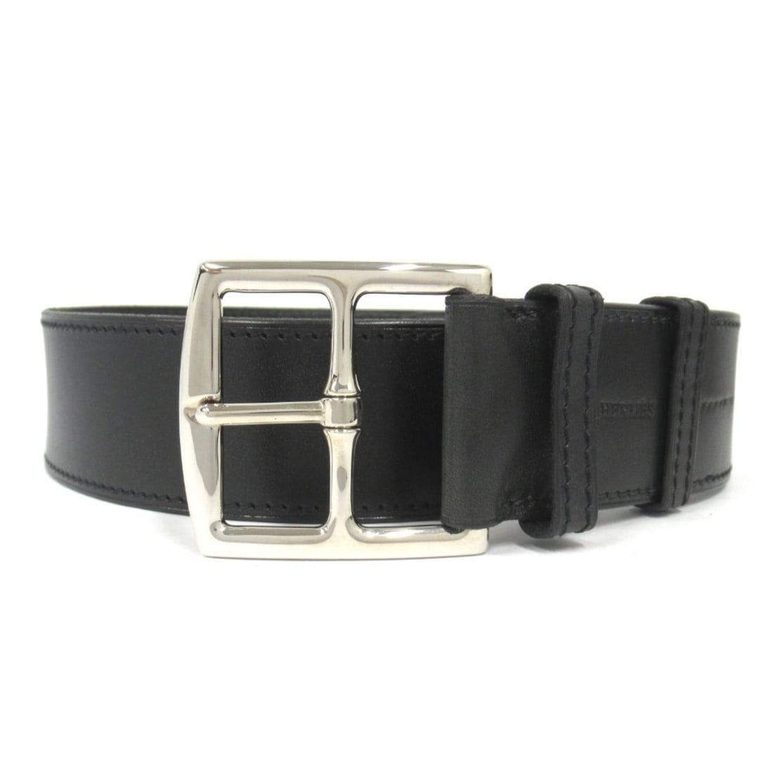 HERMES (Hermes) Margiela era Etriviere leather wide belt, ?D stamp, made in 2000, size 70cm,: --- Catalog ---Category: SizeWidth: 4.5cm / 1.77''Length: 65cm - 75cm / 25.59'' - 29.52''Buckle Size: 5.8cm / 2.28''Category: DesignType: Standard beltColor: BlackGender: MenMaterial (Strap): Leather