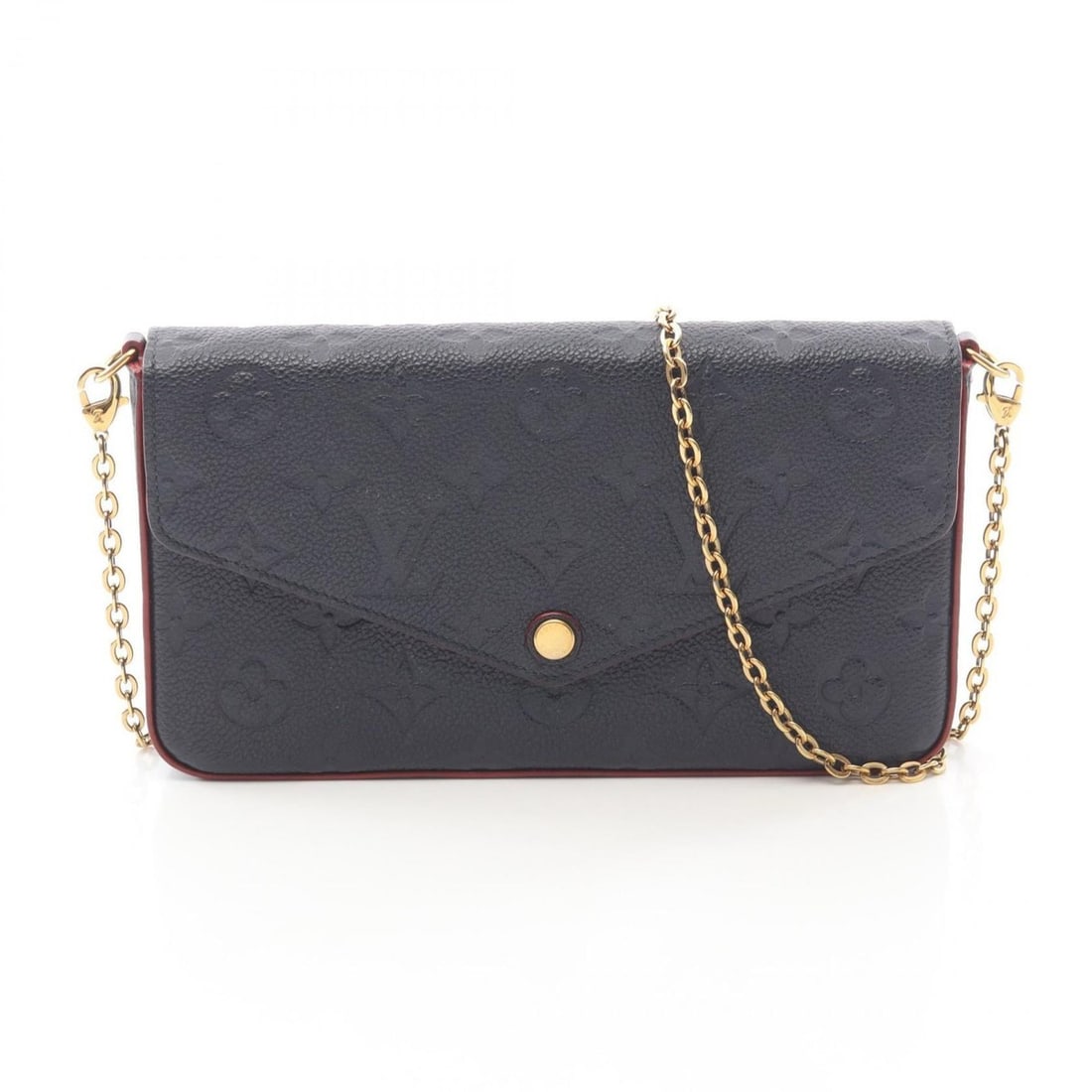Louis Vuitton Pochette Felicie Shoulder Bag/Handbag, Leather, Monogram Empreinte, Women's, Navy/Red,: --- Catalog ---Category: SizeSize (HxWxD): 12cm x 21.5cm x 3cm / 4.72'' x 8.46'' x 1.18''Strap Length: 115cm / 45.27''Category: DesignType: Handbag, Pochette, Shoulder bagColor: Marine rouge, Navy, Re
