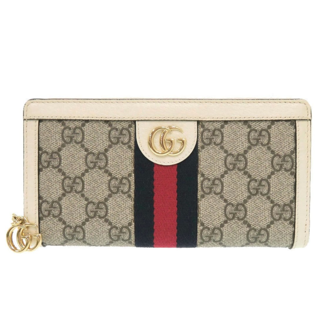 Excellent condition Gucci Ophidia GG Zip Around Wallet, Supreme leather, 523154, beige and white,: --- Catalog ---Category: SizeSize (HxWxD): 10cm x 19cm x 2.5cm / 3.93'' x 7.48'' x 0.98''Category: DesignType: Long wallet (bi-fold)Color: Beige, WhiteGender: WomenClosure: ZipperMaterial: GG Supreme
