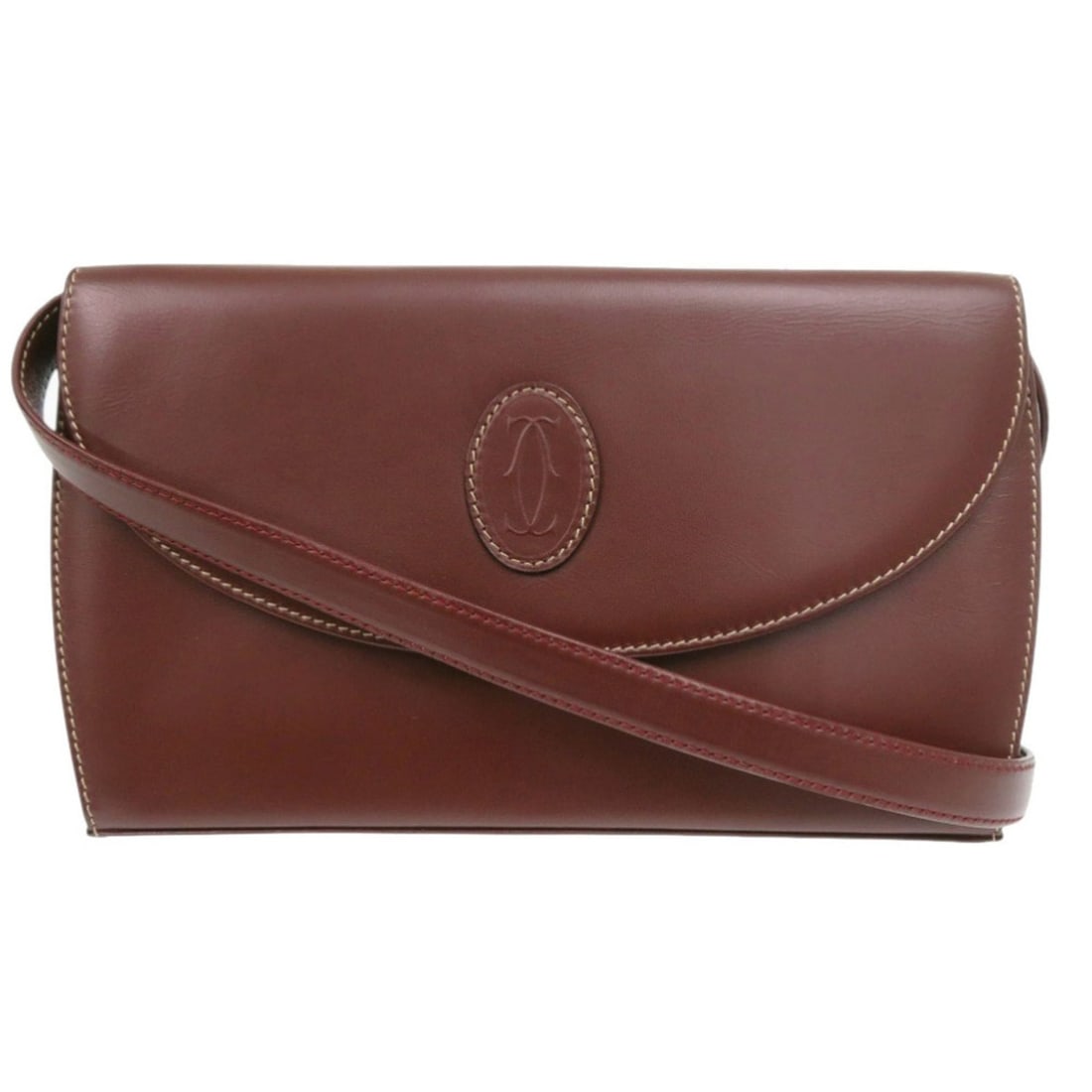 Excellent condition Cartier Must Line leather red-brown shoulder bag 1654CARTIER: --- Catalog ---Category: SizeSize (HxWxD): 15.5cm x 26.5cm x 4cm / 6.1'' x 10.43'' x 1.57''Strap Length: 105.5cm / 41.53''Category: DesignType: Shoulder bagColor: Red brownGender: WomenMaterial: Leath