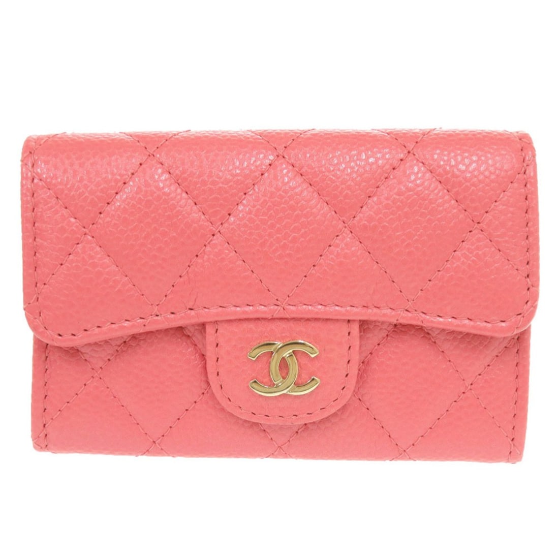 Like New Chanel Matelassé Coco Mark Caviar Leather Card Case (Serial Number 25-25) Gold Hardware: --- Catalog ---Category: DesignType: Business card caseColor: PinkGender: WomenMaterial: Grained Calfskin Category: GeneralBrand: ChanelCountry of Origin: ItalyCategory: Physical PropertiesSize (HxWxD