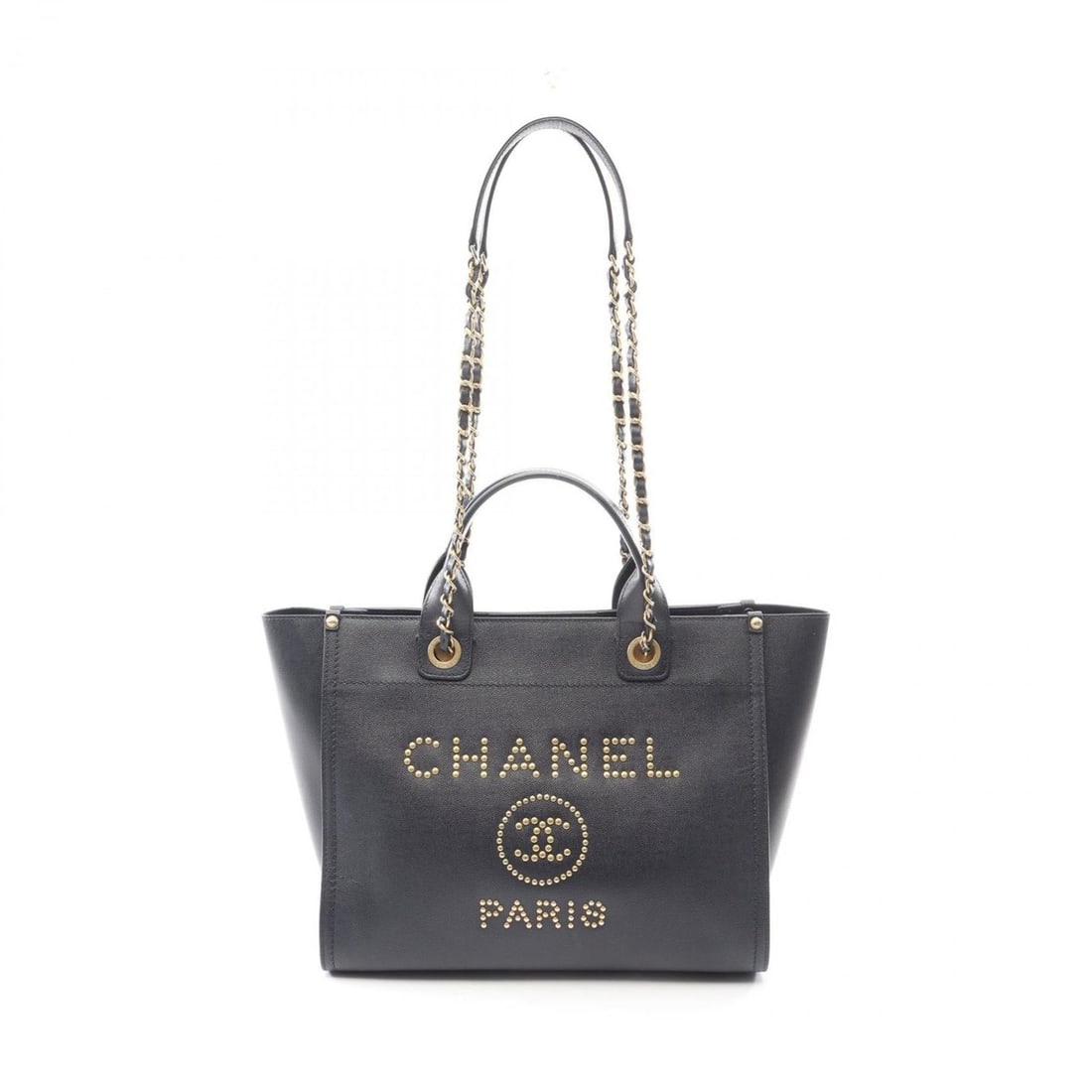 Chanel Deauville Tote Bag Handbag, Leather, Grained Calf Women's, Navy, A57069: --- Catalog ---Category: SizeSize (HxWxD): 26cm x 33cm x 16cm / 10.23'' x 12.99'' x 6.29''Strap Length: 83cm / 32.67''Handle Length: 33cm / 12.99''Category: DesignType: Handbag, Tote bagColor:
