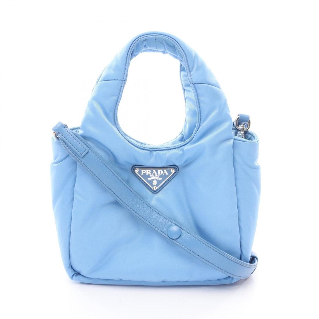 Prada Padded Handbag, Leather, Women's, Blue, 1BA359: --- Catalog ---Category: SizeSize (HxWxD): 15cm x 19cm x 8.5cm / 5.9'' x 7.48'' x 3.34''Strap Length: 105cm - 115cm / 41.33'' - 45.27''Category: DesignType: HandbagColor: BlueGender: WomenMaterial: