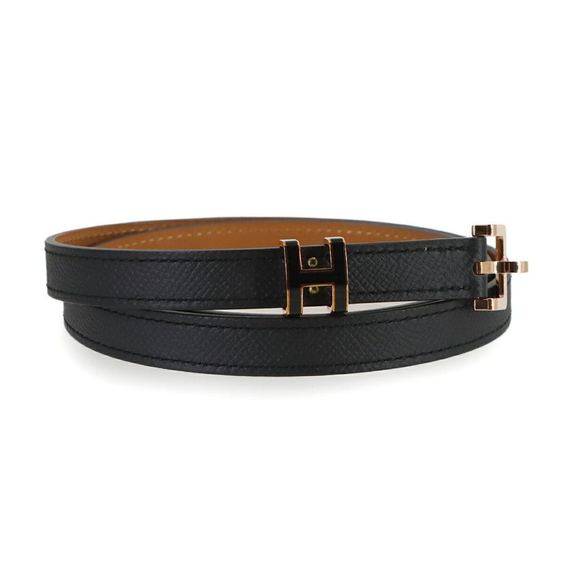 Hermes Pop H 15 Belt, Epsom Leather, Black, U Stamp, Size 75, Pink Gold Hardware.: --- Catalog ---Category: PackNumber in Pack: 9Category: SizeSize: 75Width: 9mm / 0.35''Length: 72.5cm - 77.5cm / 28.54'' - 30.51''Weight: 70g / 2.46oz.Category: DesignType: Standard beltColor: BlackGe