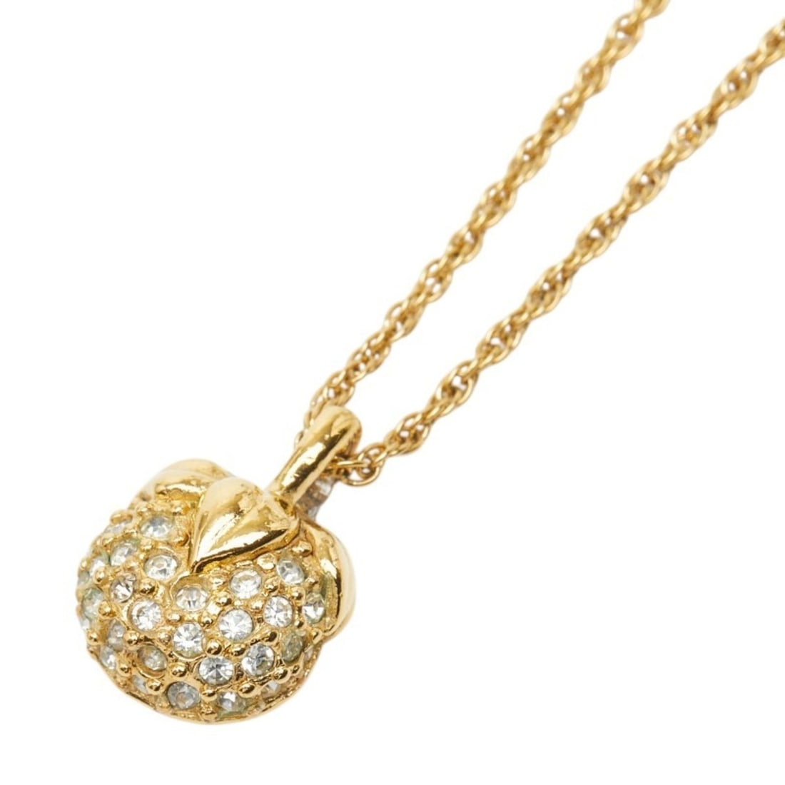 Christian Dior Dior Fruit Chain Pendant Necklace, Gold Plated, Rhinestones, Women's: --- Catalog ---Category: SizePendant Size: 16.7mm x 12.3mm / 0.65'' x 0.48''Neck Circumference: 45.5 cm / 17.91''Category: DesignColor: GoldGender: WomenMaterial: RhinestoneNecklace Type: NecklaceCate