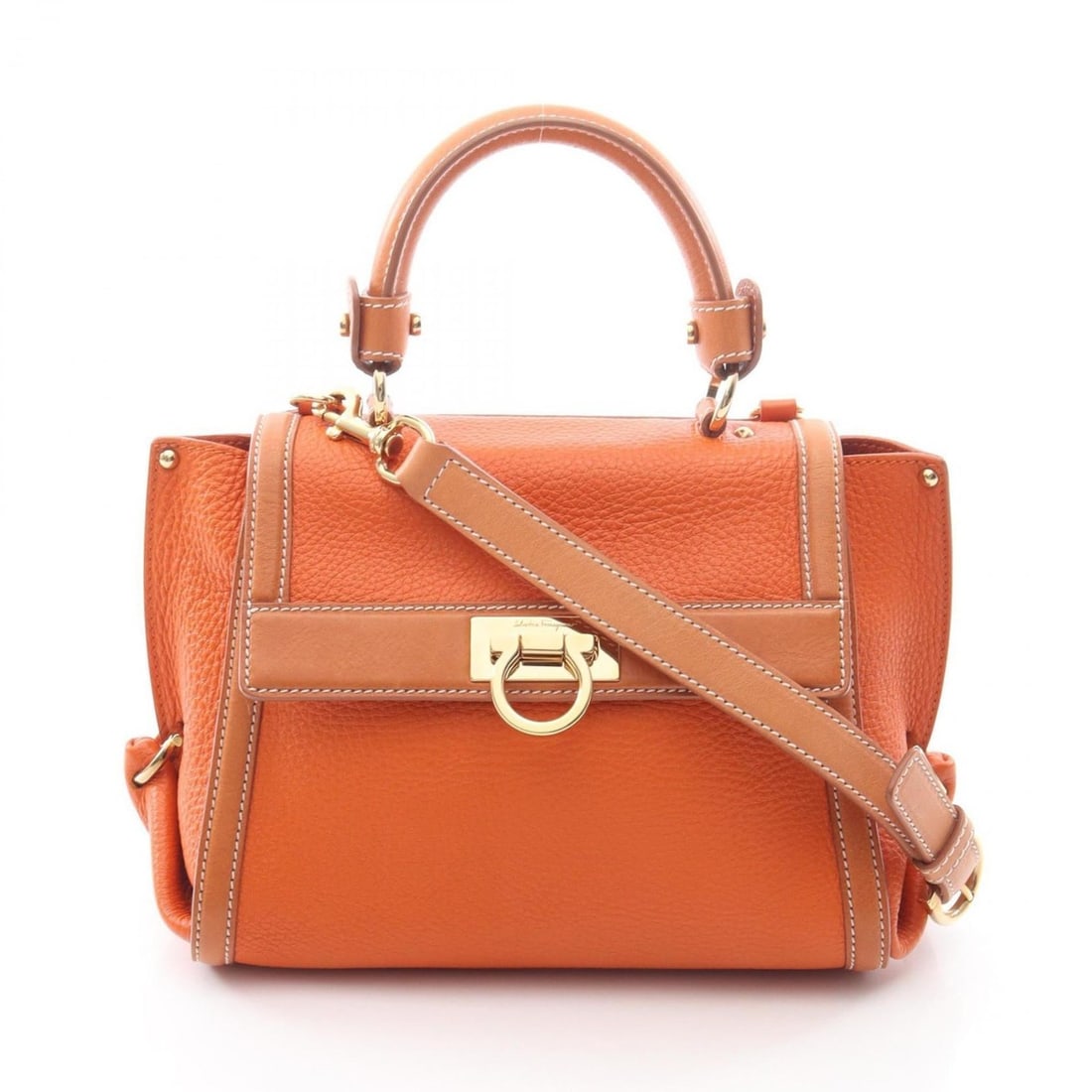 Salvatore Ferragamo Sofia Gancini Handbag, Leather, Women's, Orange/Brown: --- Catalog ---Category: SizeSize (HxWxD): 18cm x 24cm x 12cm / 7.08'' x 9.44'' x 4.72''Category: DesignType: HandbagColor: Brown, OrangeGender: WomenMaterial: Leather Category: GeneralBrand: Salvator