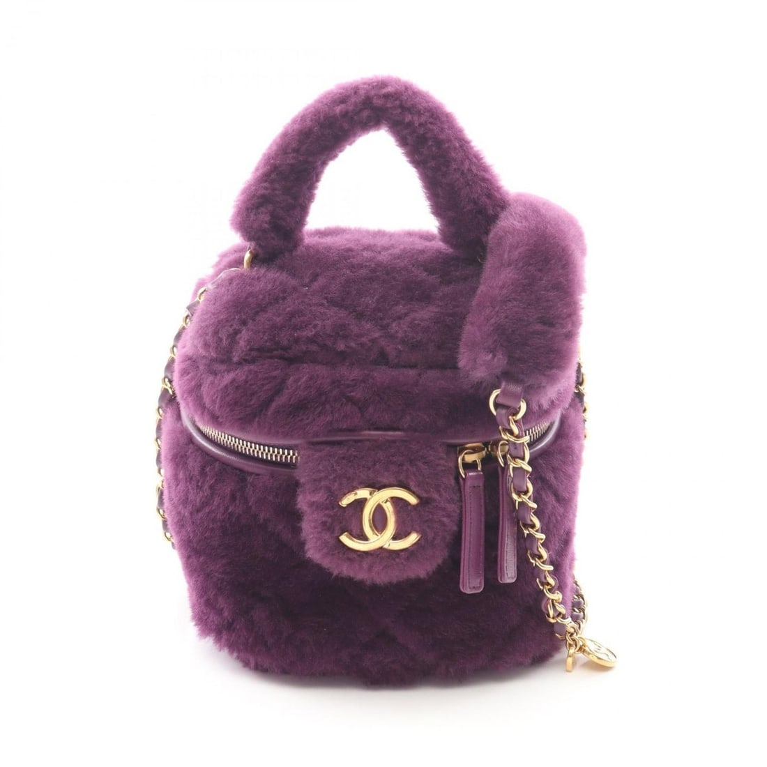 Chanel Matelassé Vanity Shoulder Bag/Handbag, Lambskin (Sheepskin Leather), Shearling, Women's,: --- Catalog ---Category: SizeSize (HxWxD): 16cm x 16cm x 14cm / 6.29'' x 6.29'' x 5.51''Category: DesignType: Handbag, Shoulder bagColor: PurpleGender: WomenMaterial: Leather Leather/Fur Type: Lambski