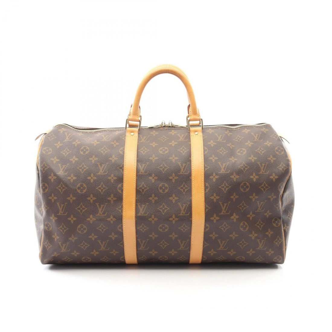 Louis Vuitton Keepall 50 Boston Bag Handbag, Coated Canvas and Leather, Monogram Pattern, Men's: --- Catalog ---Category: SizeSize (HxWxD): 28cm x 51cm x 21.5cm / 11.02'' x 20.07'' x 8.46''Category: DesignType: Boston bag, HandbagColor: BrownGender: Men,WomenMaterial: Coated canvas , PVC , Monogr