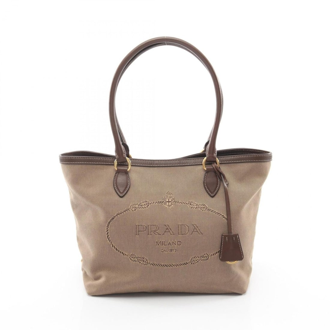 Prada LOGO JACQUARD Tote Bag/Handbag, Canvas and Leather, Women's, Beige/Brown, 1BG159 (1 of 10)