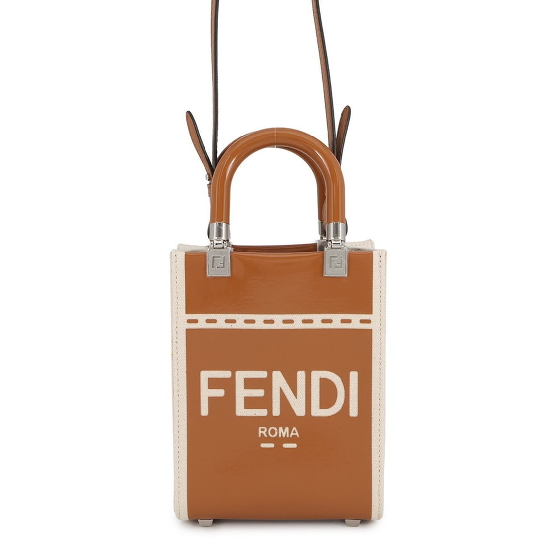 Fendi Sunshine Shopper Mini Canvas Handbag 8BS051 2-way Shoulder Bag for Women FENDI: --- Catalog ---Category: SizeSize (HxWxD): 17cm x 13cm x 6cm / 6.69'' x 5.11'' x 2.36''Category: DesignType: Handbag, Shoulder bagColor: Brown, IvoryGender: WomenMaterial: Canvas Category: GeneralMPN:
