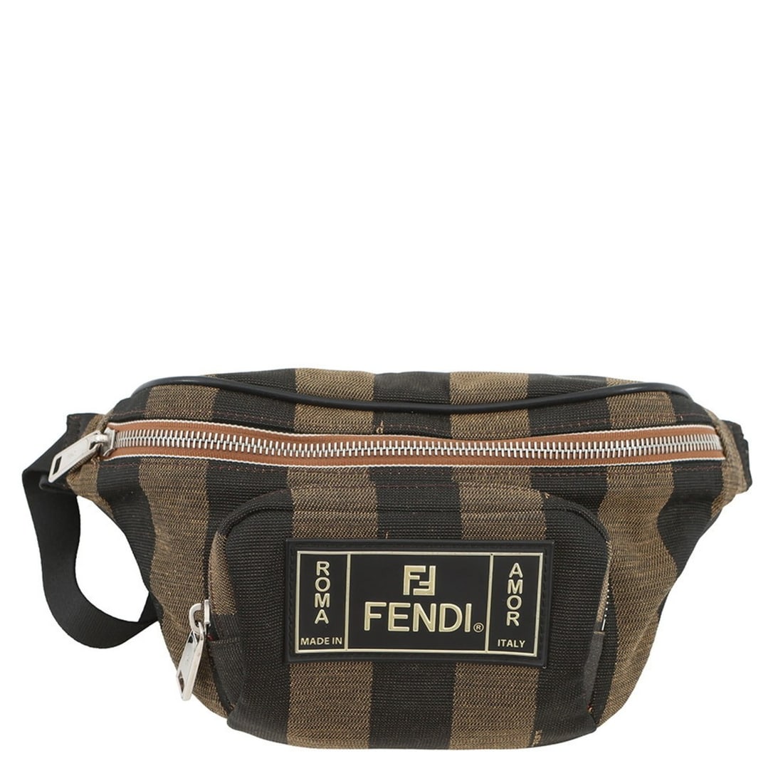 Fendi Pecan Stripe Body Bag Waist 7VA446 FENDI Pouch Handbag: --- Catalog ---Category: SizeSize (HxWxD): 11cm x 23cm x 6cm / 4.33'' x 9.05'' x 2.36''Category: DesignType: Handbag, Pouch, Sling bagColor: Black, BrownGender: WomenMaterial: Canvas Category: General