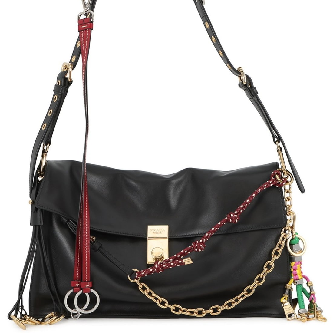 Prada Shoulder Bag Soft Sound Charm Large Leather 1BD379 PRADA Handbag Black: --- Catalog ---Category: SizeSize (HxWxD): 20cm x 33cm x 11cm / 7.87'' x 12.99'' x 4.33''Category: DesignType: Handbag, Shoulder bagColor: BlackGender: WomenMaterial: Leather Category: GeneralMPN: 1BD