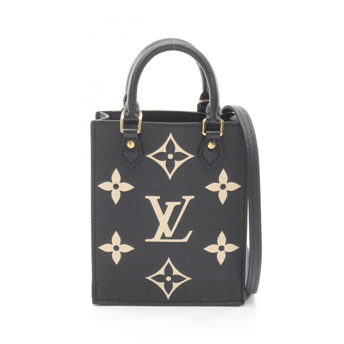 Louis Vuitton Petite Sac Plat Bicolor Handbag, Leather, Monogram Empreinte, Women's, Black/Beige, (1 of 12)