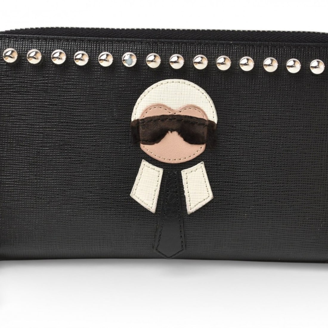 Fendi Karlito Wallet, FENDI Long Wallet by Karl Lagerfeld, Black and Silver, 8M0299: --- Catalog ---Category: SizeSize (HxWxD): 10.5cm x 18.5cm x 3.8cm / 4.13'' x 7.28'' x 1.49''Category: DesignType: Long wallet (bi-fold)Color: BlackGender: Women,MenMaterial: Leather Category: General