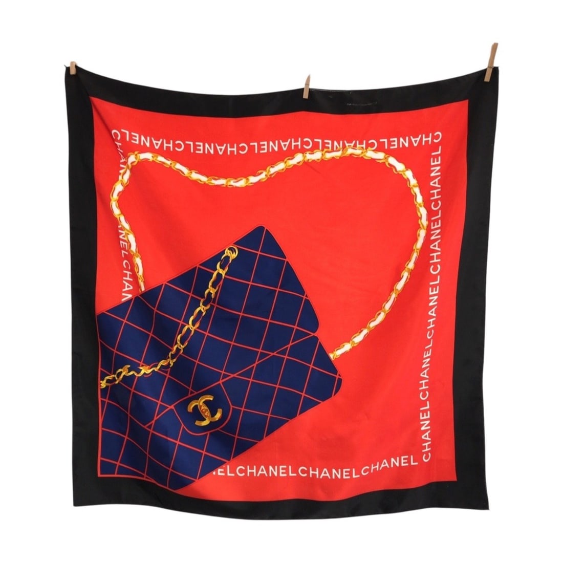 CHANEL Coco Mark Matelassé Pattern Silk Scarf/Muffler for Women (Red, Navy, Black): --- Catalog ---Category: SizeSize (LxW): 87cm x 87cm / 34.25'' x 34.25''Category: DesignType: ScarfColor: Black, Navy, Red colorGender: WomenMaterial: Silk Category: GeneralBrand: ChanelCountry of Ori