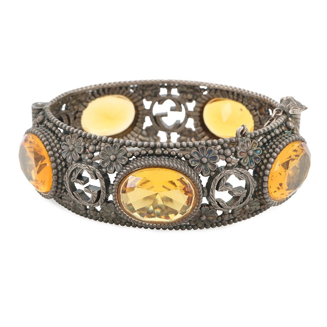 Gucci Interlocking G Flower Bangle Bracelet, Ag925, Size 17, Stone, Cat Head, GUCCI Bracelet (1 of 10)
