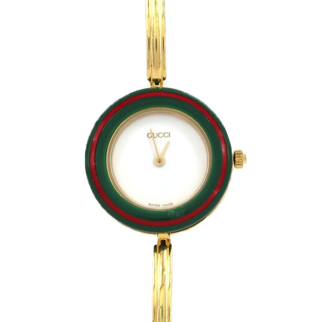 Gucci Change Ring GP Size M 1100-L Quartz Watch: --- Catalog ---Category: SizeWrist Size: 14.5cm / 5.7''Case Diameter: 26mm / 1.02''Category: DesignType: WristwatchGender: WomenColor (Dial): WhiteMaterial (Band): Gold platedMaterial (Case): Gold pla