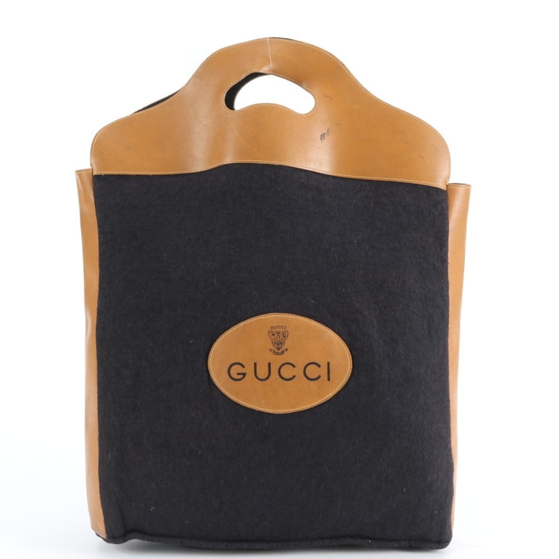 Gucci Old Leather Handbag Tote Bag Navy Brand Women's: --- Catalog ---Category: SizeSize (HxWxD): 33cm x 32cm x 7cm / 12.99'' x 12.59'' x 2.75''Handle Length: 20cm / 7.87''Category: DesignType: Handbag, Tote bagColor: Brown, Dark navyGender: WomenMaterial