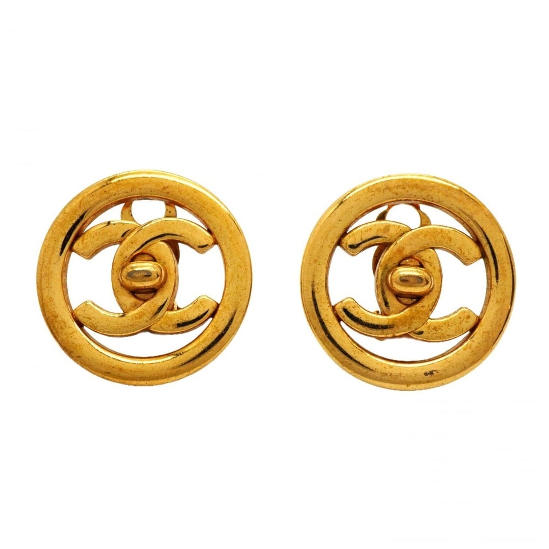 Chanel Earrings, Coco Mark, Turnlock, Circle, GP Plated, Gold, Women's (1 of 20)