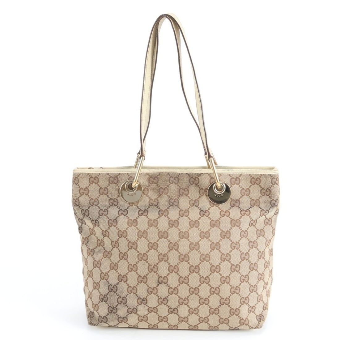 Gucci GG Canvas Eclipse 139552 Leather Tote Bag Shoulder Handbag for Women: --- Catalog ---Category: SizeSize (HxWxD): 24cm x 26cm x 11cm / 9.44'' x 10.23'' x 4.33''Strap Length: 53cm / 20.86''Category: DesignType: Handbag, Tote bagColor: BeigeGender: WomenMaterial: GG canvas