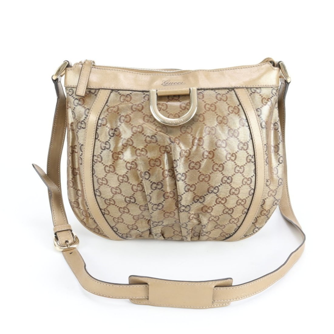 Gucci GG Crystal Abbey 203257 Leather Shoulder Bag Crossbody Tote Gold Women's: --- Catalog ---Category: SizeSize (HxWxD): 25cm x 29cm x 1cm / 9.84'' x 11.41'' x 0.39''Category: DesignType: Shoulder bag, Tote bagColor: GoldGender: WomenMaterial: Coated canvas , Leather Category: