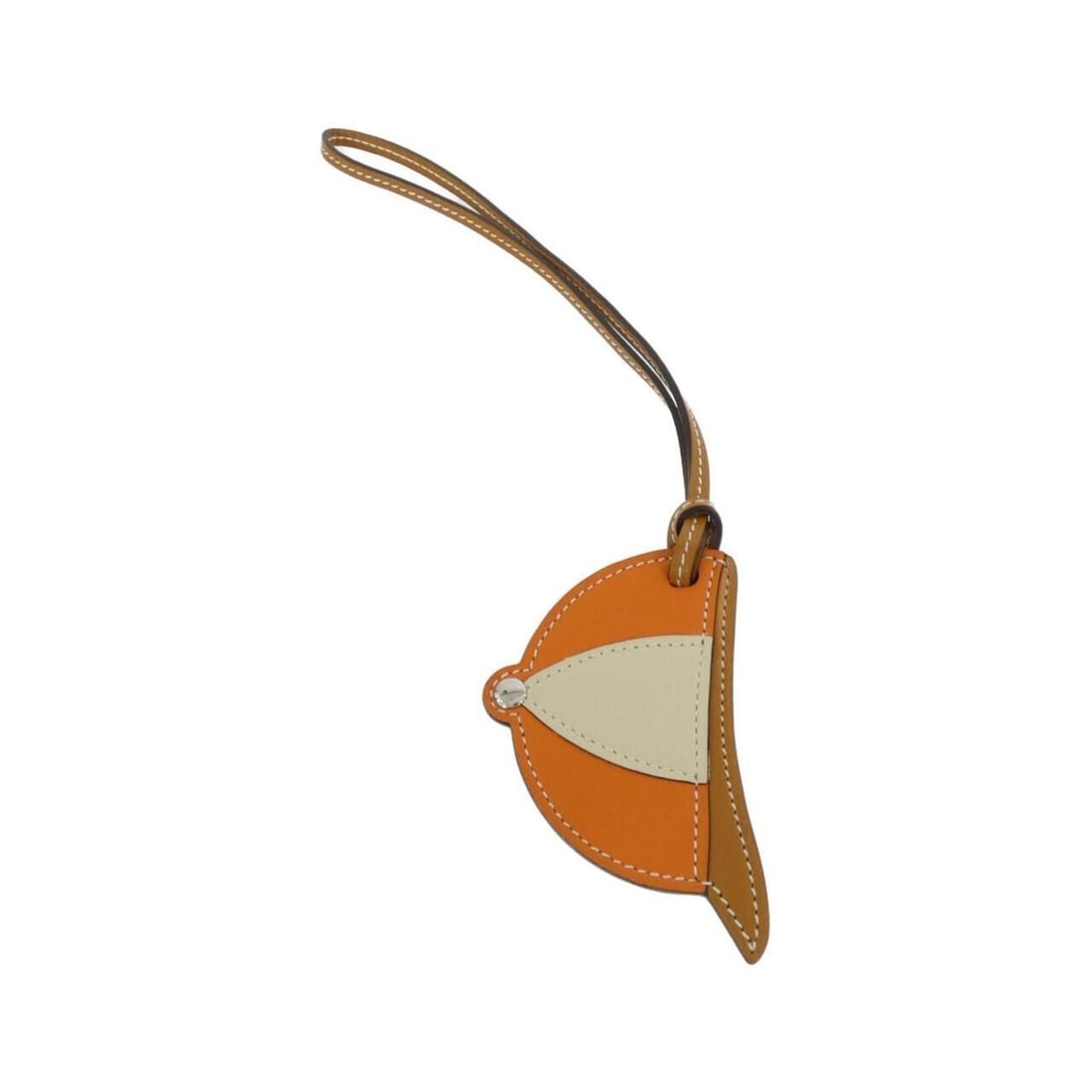 Hermes Paddock Bombe Accessory Bag Charm 069715CK: --- Catalog ---Category: SizeSize (HxWxD): 85.00mm x 50.00mm / 3.35'' x 1.97''Category: DesignType: Handbag charmColor: Natural sable, Orange, SilverGender: Men,WomenMaterial: Swift leatherCategory: